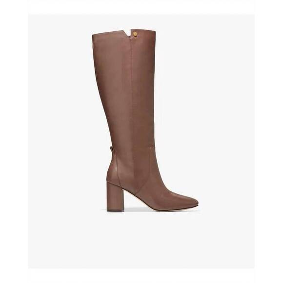 NEW COLE HAAN women chrystie tall block heel leather boots in brown